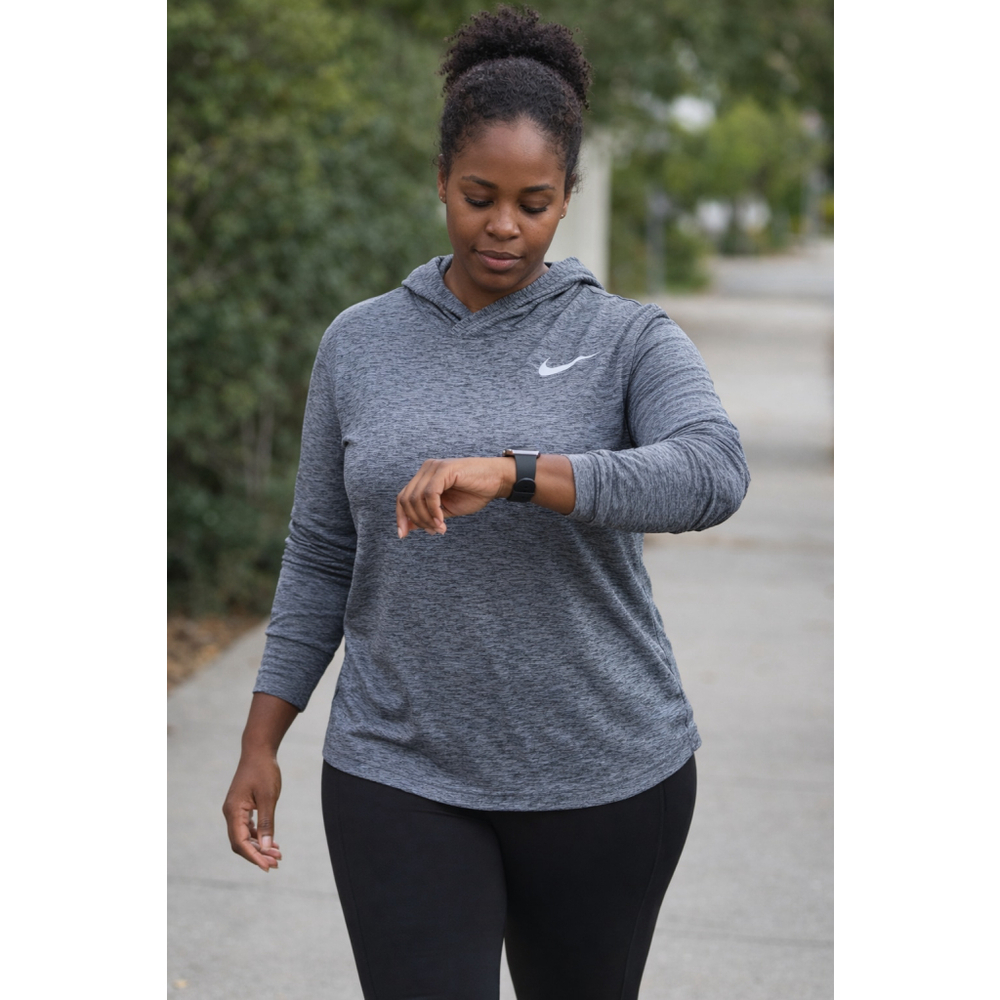 Nike XL Gray Hooded Long Sleeve Top Fitted Athletic Lightweight Layering